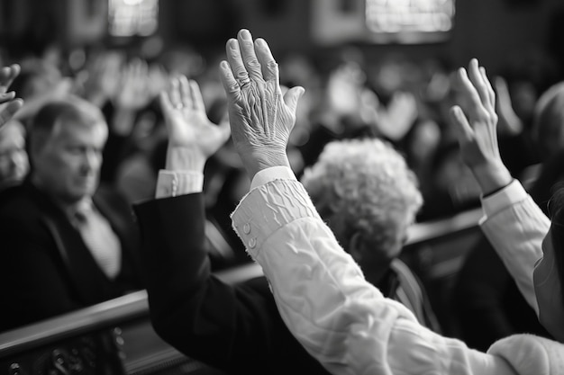 Le culte à l'église Les mains levées