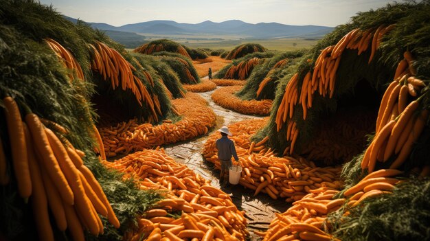 Photo le cultivateur de cheese dans le champ de carottes