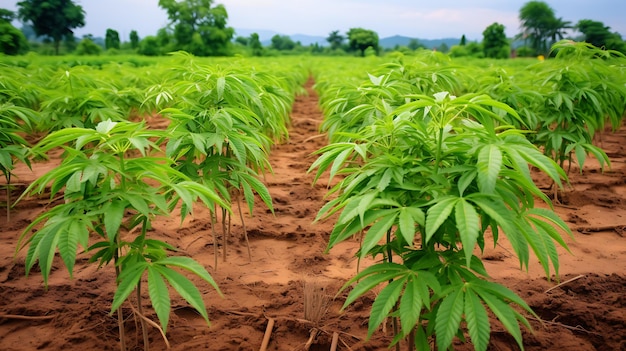 Cultivation biologique de plants de manioc frais