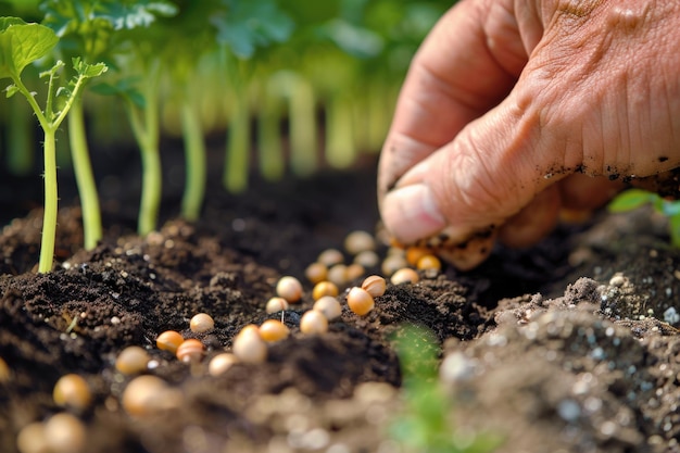 Cultivation manuelle de graines de légumes sur le sol de semis à la métaphore du jardin concept d'agriculture de jardinage