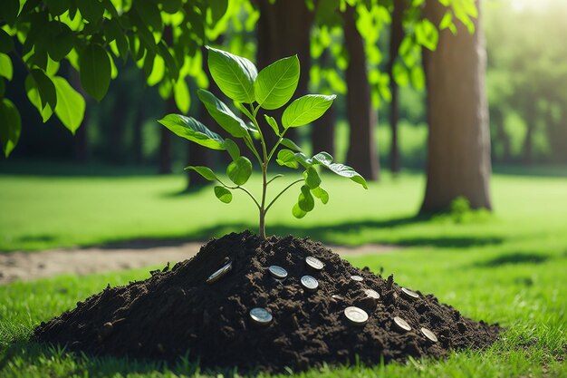 Cultiver le petit arbre au coucher du soleil