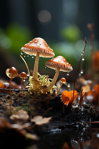 culture de champignons avec panorama bokeh