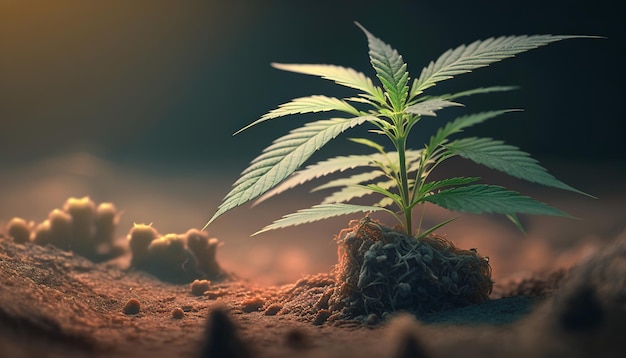 Culture durable Un gros plan d'un semis de plante de cannabis Growing Generative AI
