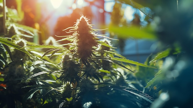 Culture de plantes de cannabis de marijuana à la lumière naturelle du soleil à la ferme