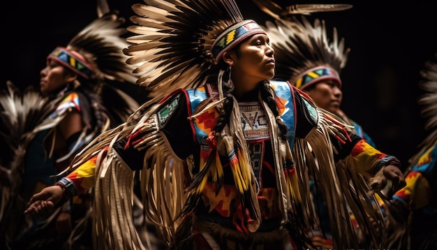 Cultures indigènes colorées dansant avec des vêtements traditionnels