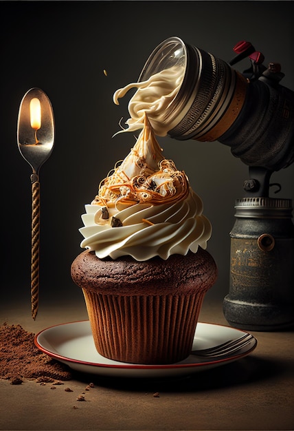 Un cupcake avec une ampoule dessus