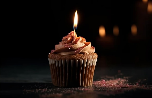 Cupcake d'anniversaire mémorable avec une bougie solitaire capturant l'essence de la journée