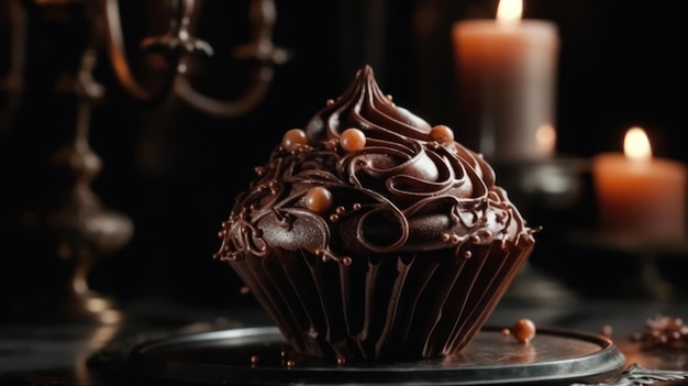 Cupcake au chocolat avec décoration de Noël