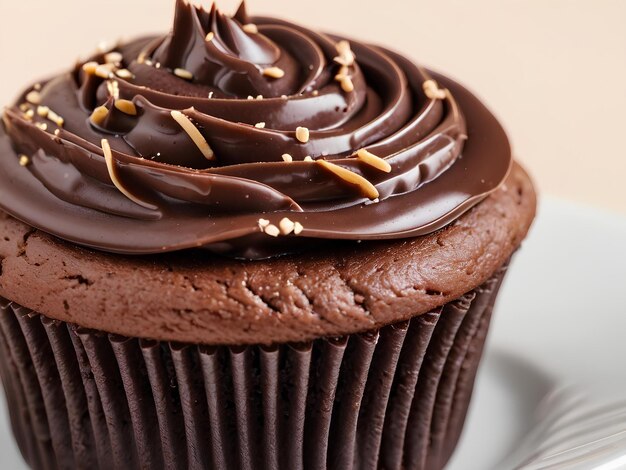 Photo un cupcake au chocolat avec du glaçage au chocolat et des éclaboussures ai générés