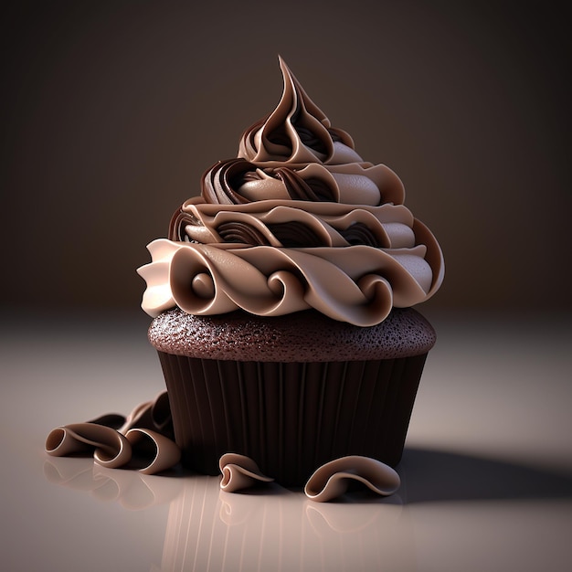 Cupcake au chocolat sur fond sombre AI générative