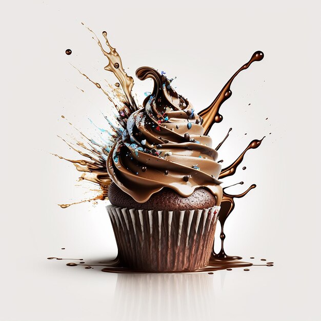Cupcake au chocolat isoler sur fond blanc Generative AI