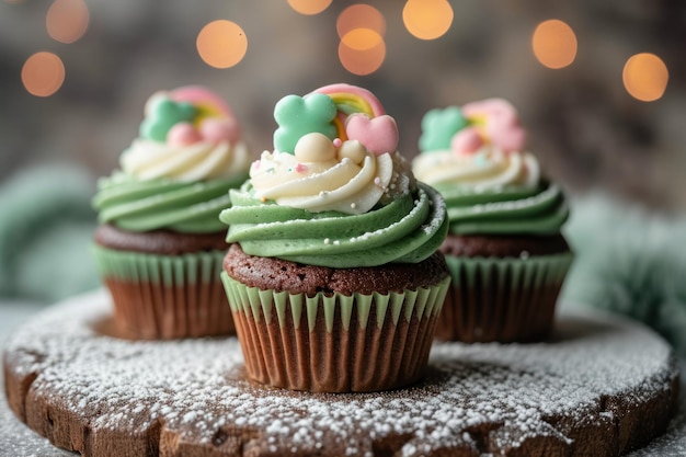 Un cupcake au chocolat pour la fête de Saint-Patrick orné de glaçage vert et blanc