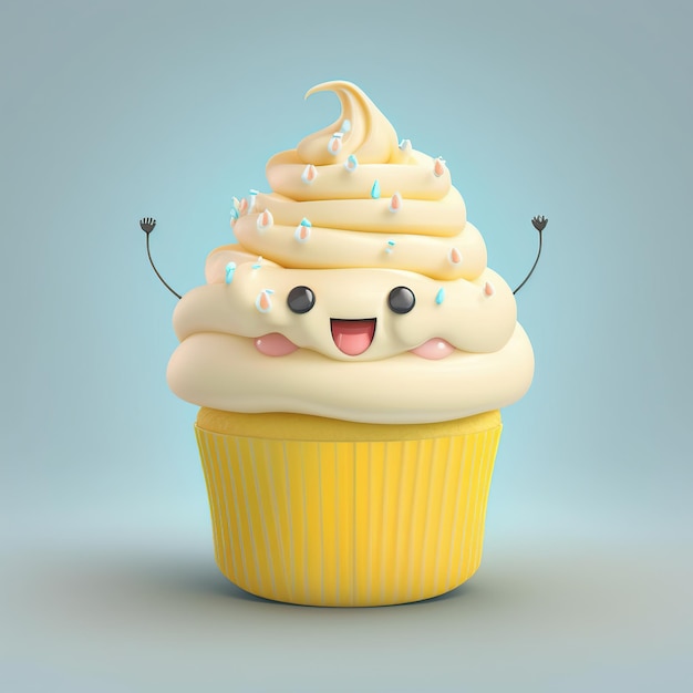 Cupcake au visage mignon et drôle généré par l'IA