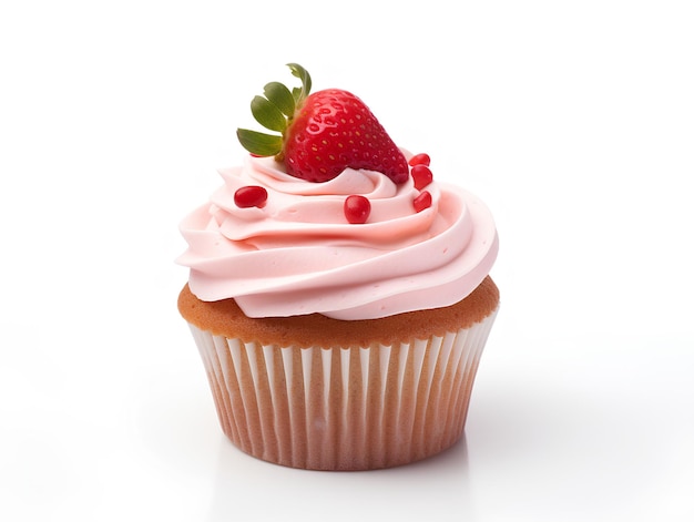 Cupcake aux fraises isolé sur fond blanc