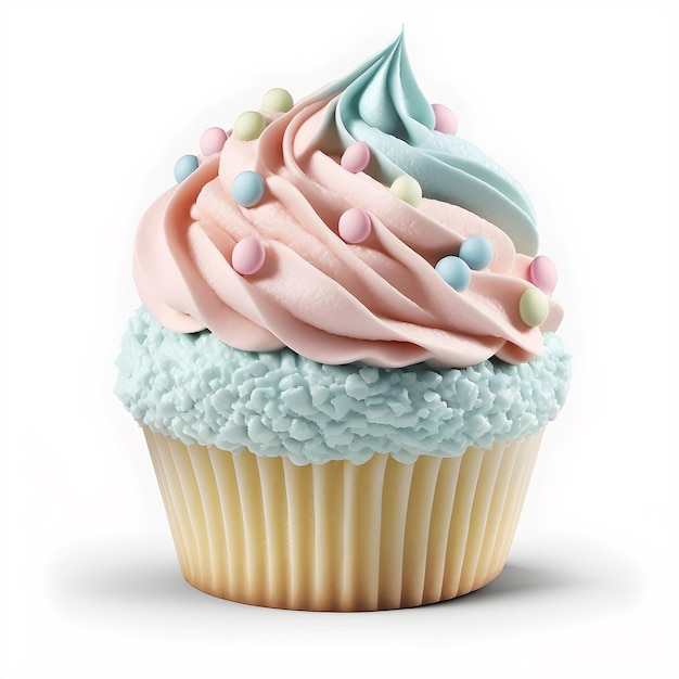 Cupcake bleu et rose sur fond blanc illustration ai générative