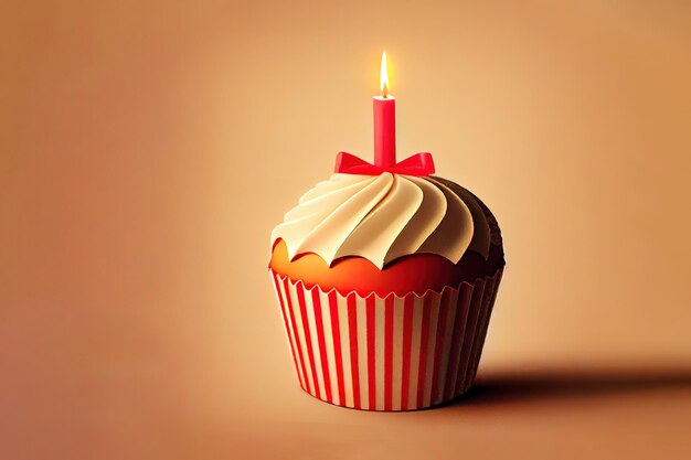 Cupcake avec bougie et thème de célébration de boîte cadeau Ai générative