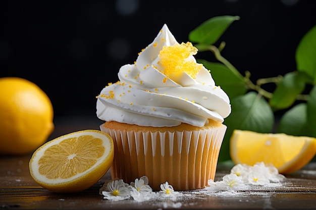 Un cupcake avec un citron sur le dessus