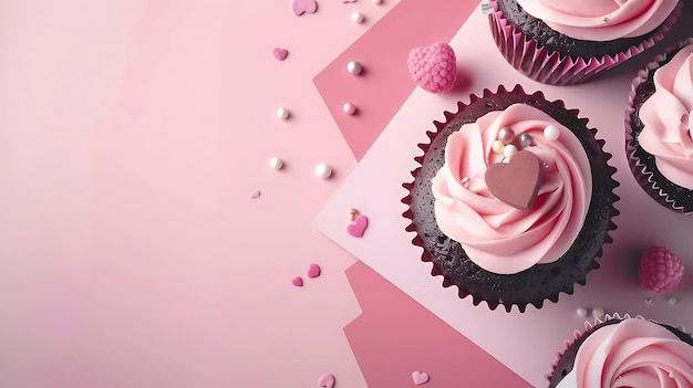 un cupcake avec des cœurs roses et blancs sur le fond