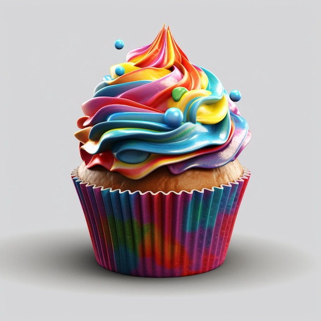 Un cupcake coloré aux couleurs de l'arc-en-ciel