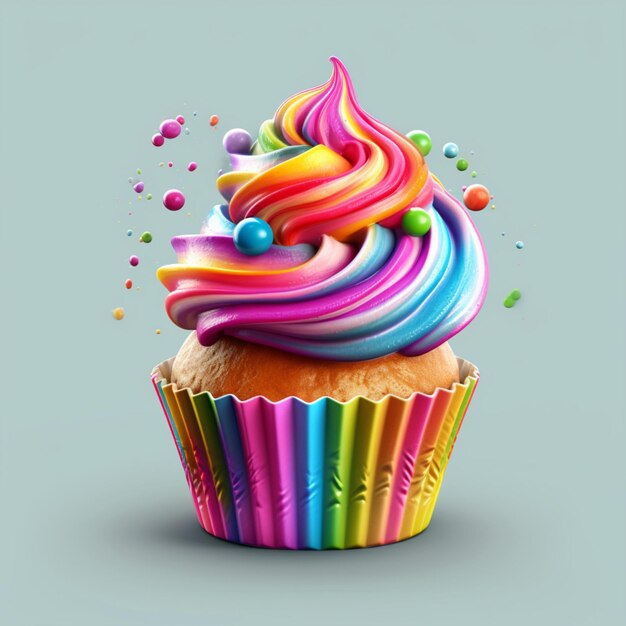 Un cupcake coloré aux couleurs de l'arc-en-ciel