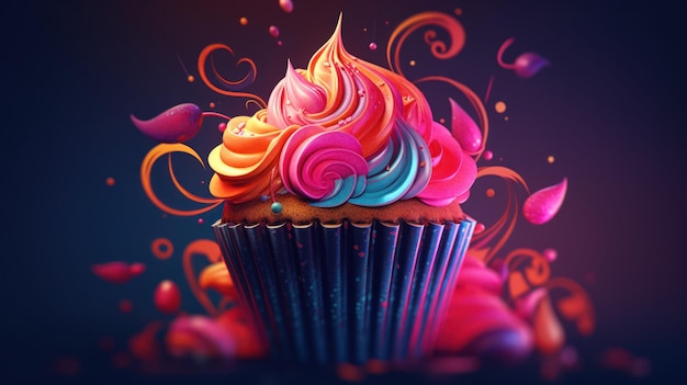 Un cupcake coloré avec une pépite dessus