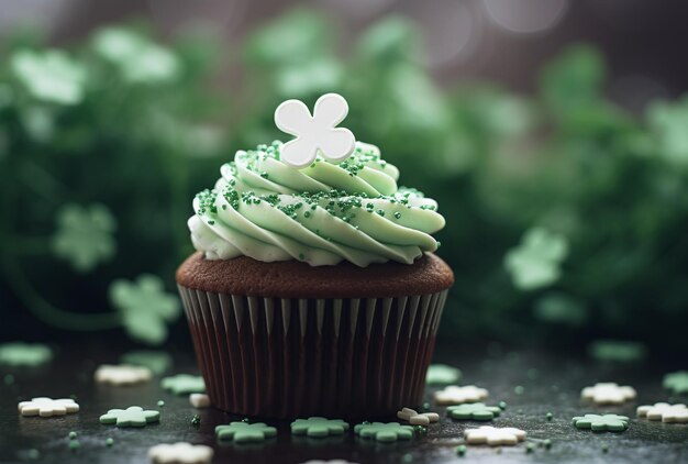 Un cupcake créatif pour la fête de Saint-Patrick minimalisme haut réalisme fond lumineux