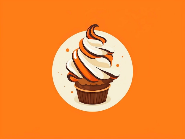 Cupcake à la crème fouettée Illustration vectorielle sur fond orange