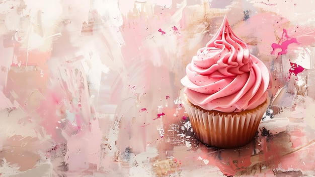 Photo un cupcake avec du glaçage rose et un glaçage rouge sur le dessus