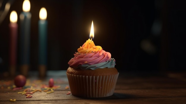 Cupcake festif avec une seule bougie parfait pour une fête d'anniversaire