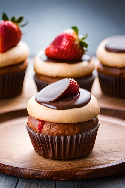 Un cupcake avec une fraise sur le dessus