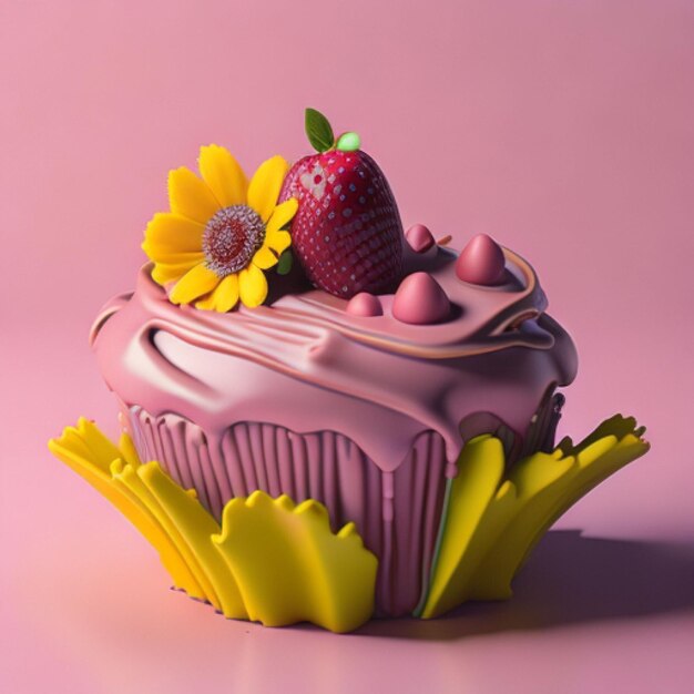 Un cupcake avec une fraise sur le dessus