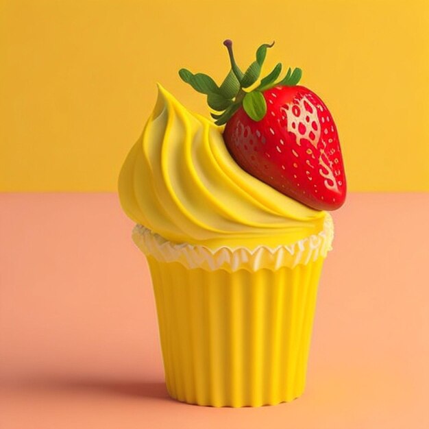 Un cupcake avec une fraise sur le dessus