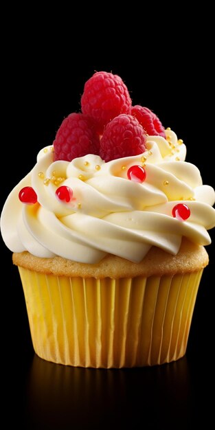 Un cupcake avec des framboises dessus