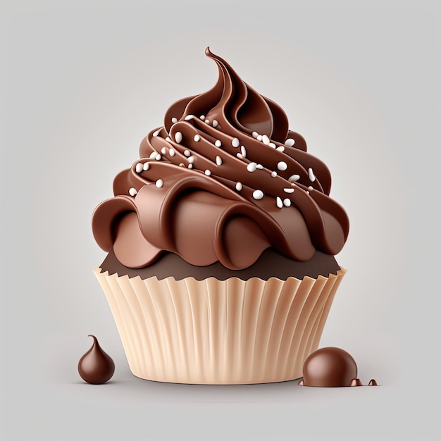 Un cupcake avec un glaçage au chocolat et un glaçage au chocolat dessus.