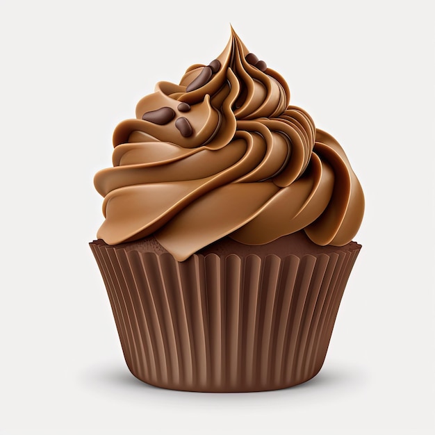 Un cupcake avec glaçage au chocolat et glaçage au chocolat.