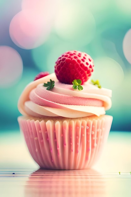 Un cupcake avec un glaçage à la framboise sur le dessus