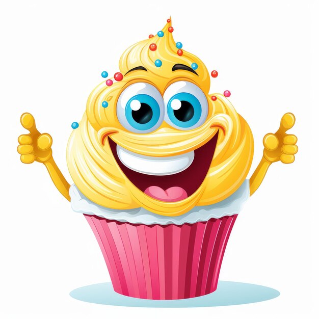 Cupcake avec un grand sourire et un style de dessin animé coloré généré par l'IA