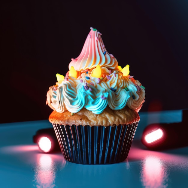 Cupcake néons fond générative ai