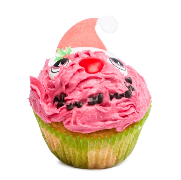 Cupcake de Noël sur fond blanc en face de fond blanc