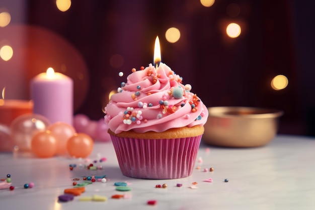 Cupcake rose anniversaire Generate Ai