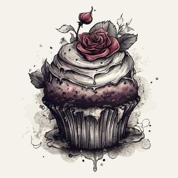 Un cupcake avec une rose dessus