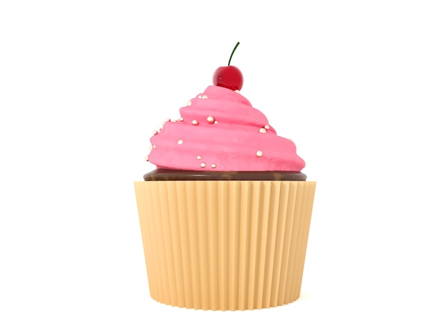Cupcake rose, muffin sur fond blanc