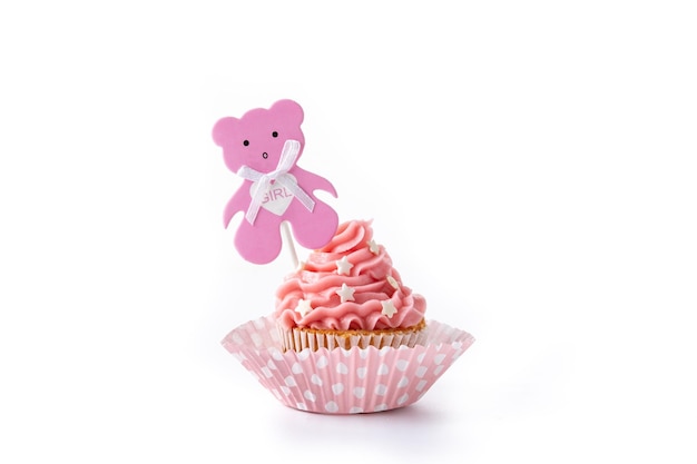 Cupcake rose pour baby shower isolé sur fond blanc