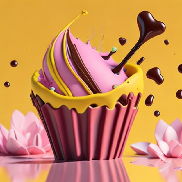 Un cupcake rose avec un tourbillon de chocolat dessus