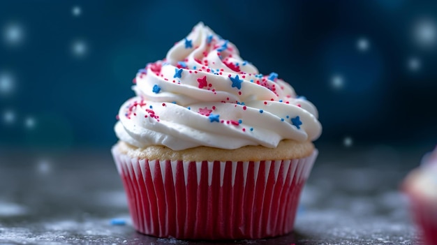 cupcake rouge blanc et bleu joliment décoré orné d'étoiles et de rayures IA générative