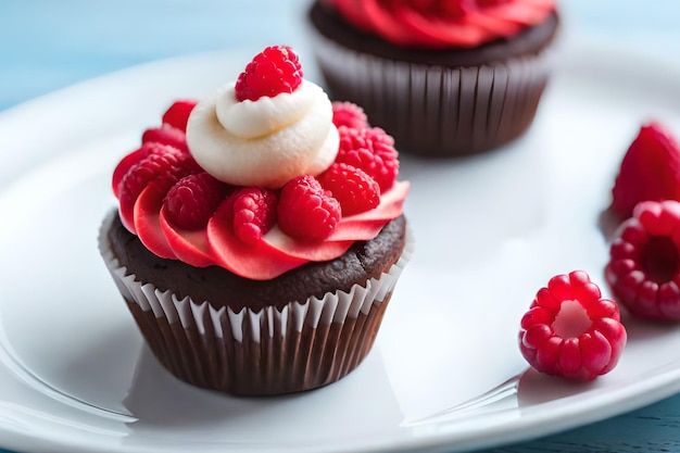 Un cupcake avec un tourbillon de framboise sur le dessus