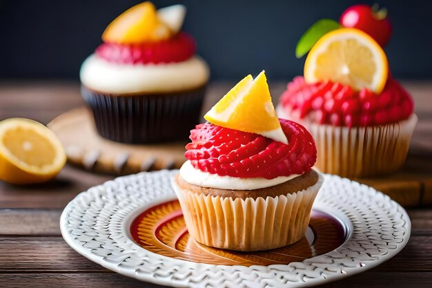 Photo un cupcake avec une tranche de citron dessus