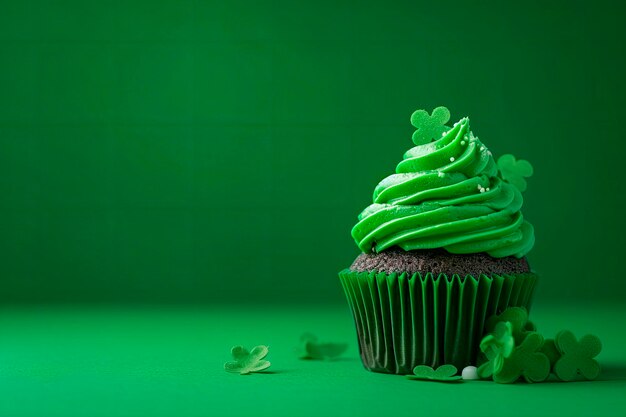 Photo un cupcake vert sur fond vert pour la célébration de la fête de saint-patrick