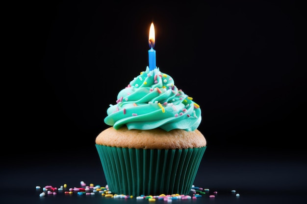 Un cupcake vibrant avec une bougie pour une fête d'anniversaire