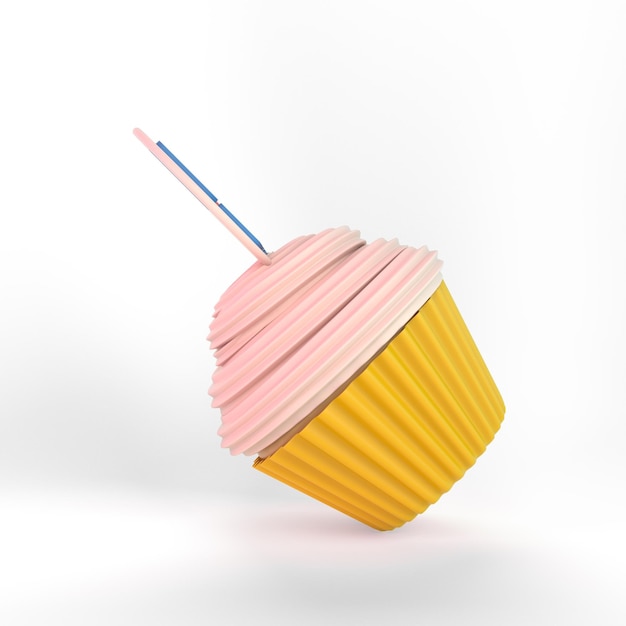 Cupcake vue latérale en perspective sur fond blanc